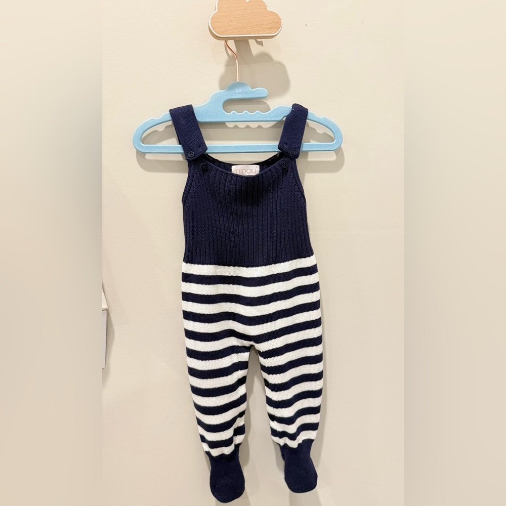 Navy and White Striped Kids Overalls